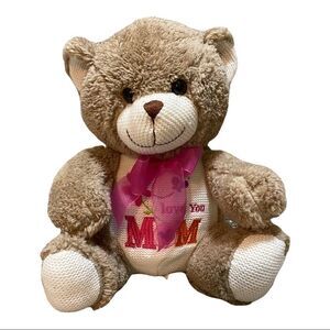 DanDee Plush Brown Teddy Bear Knitted Belly Embroidered "LOVE YOU MOM" Bear EUC